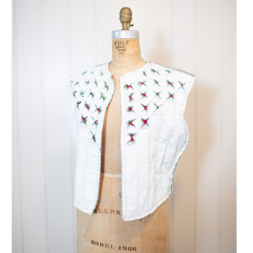 Vintage Cotton Quilted Vest S/M, Boho Hippie Reversible Colorful Festival Artsy